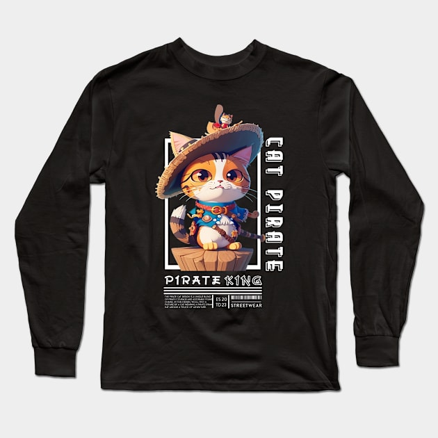 Pirate King Cat Long Sleeve T-Shirt by Oowl Design